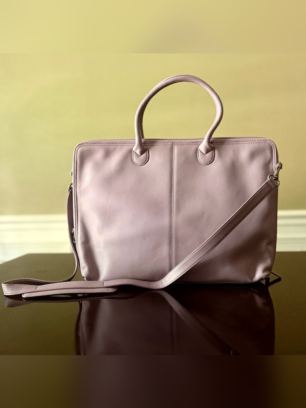 Levenger Executive Leather Laptop Work Bag in Soft Lilac/Lavender